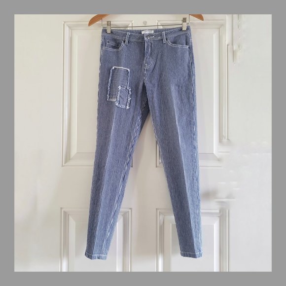 NOWADAYS Skinny Mid Rise Stretch Pinstripe Blue/White Girls Pants Size 14 - Picture 1 of 16